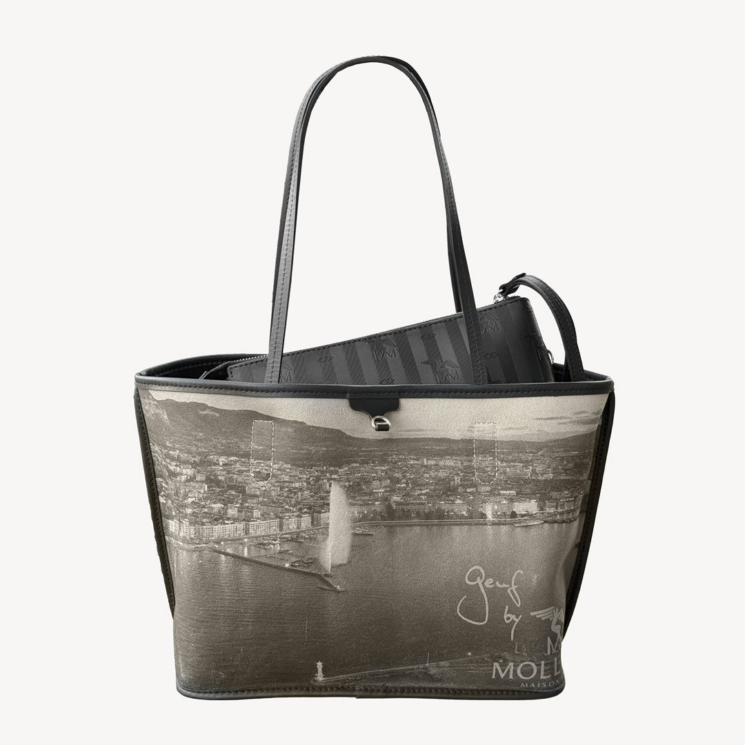 GENF | Shopper city classic schwarz/gold von vorne
