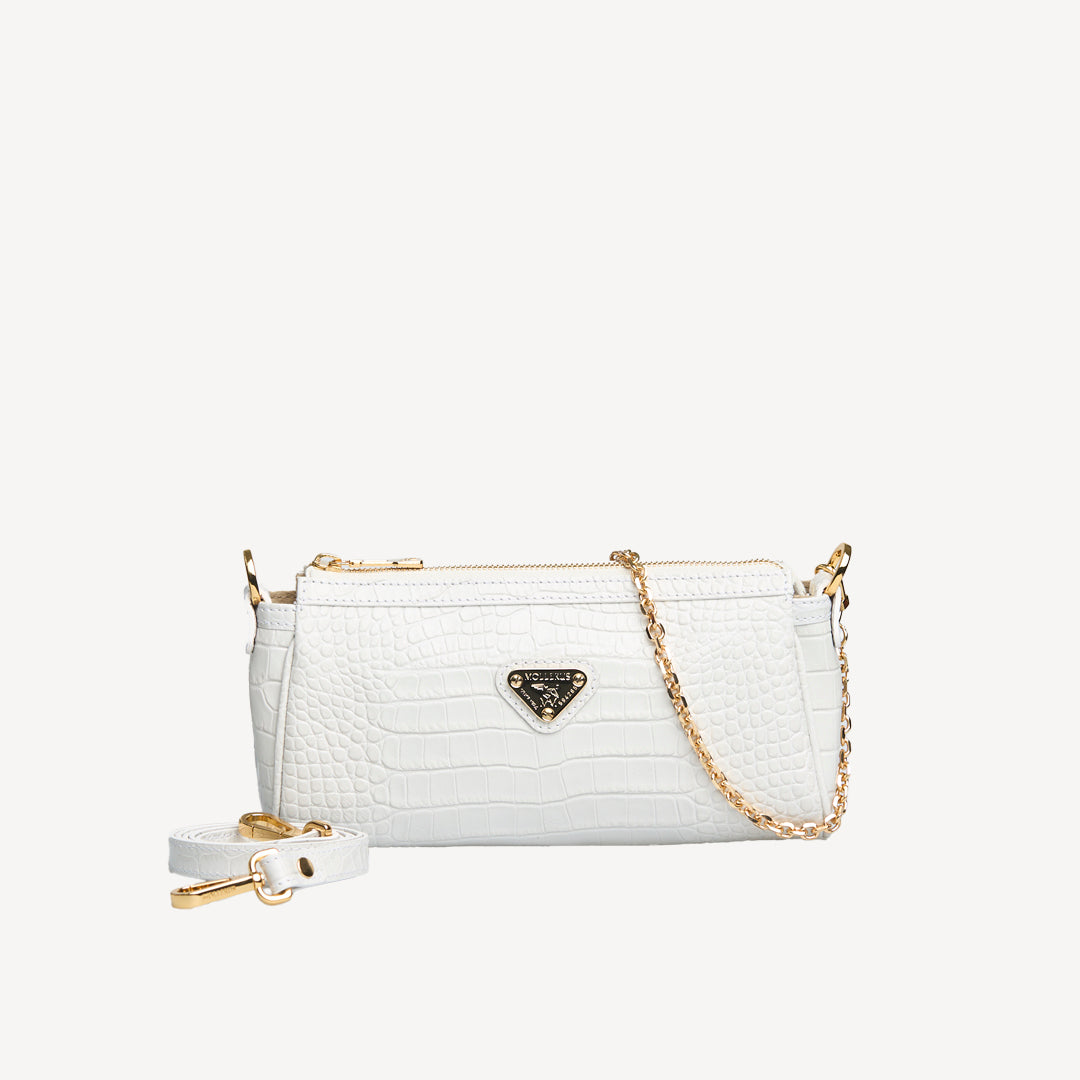 AUTRE | Pochette Croco blanc neige/or