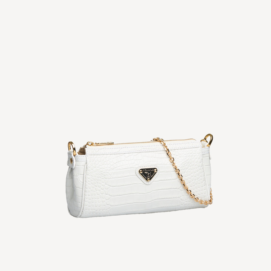 AUTRE | Pochette Croco blanc neige/or