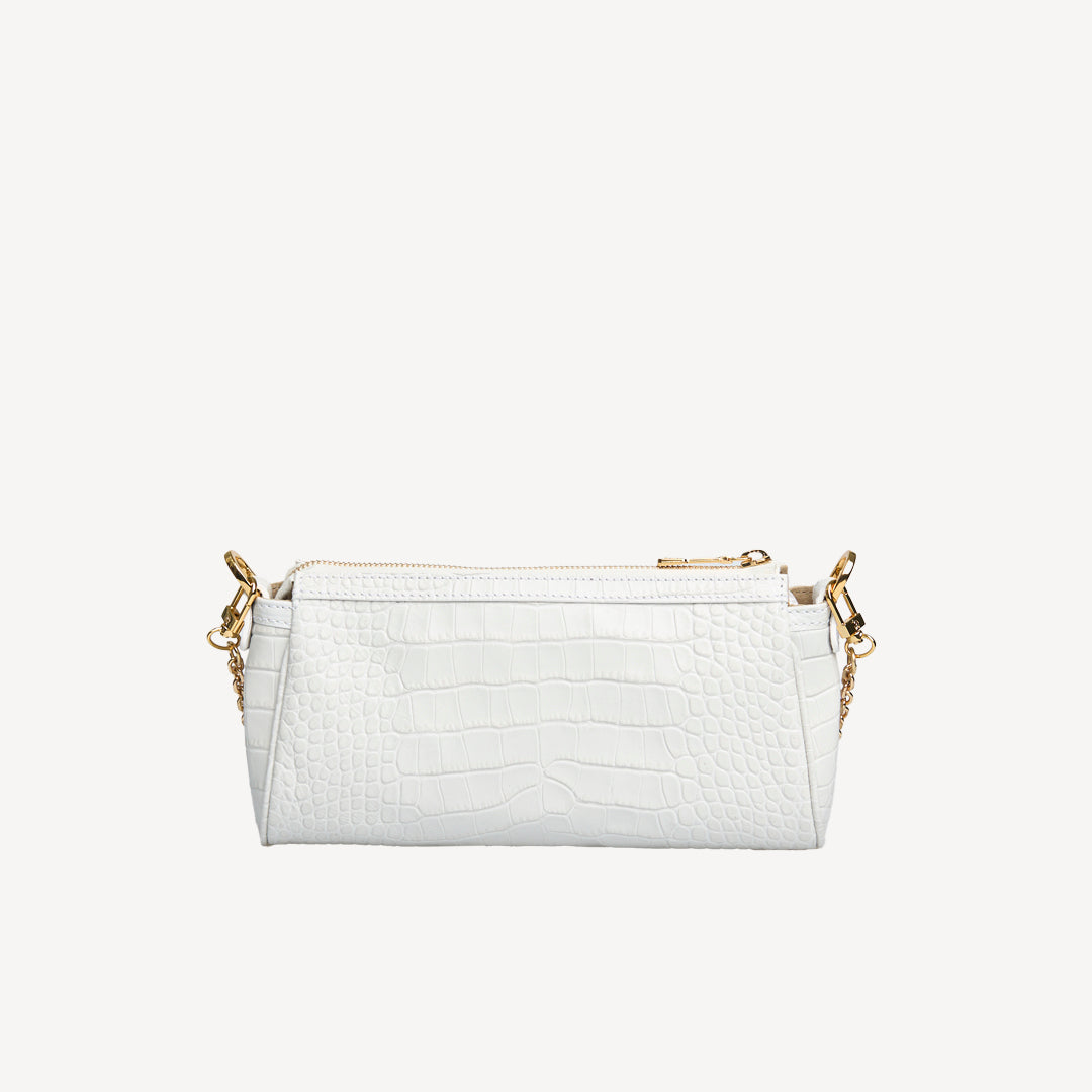 AUTRE | Pochette Croco blanc neige/or