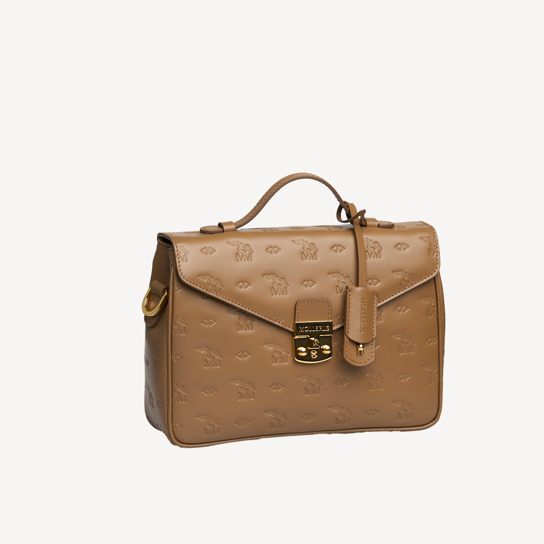 MARLY | Umhängetasche stampato moos braun/gold - SEITLICH