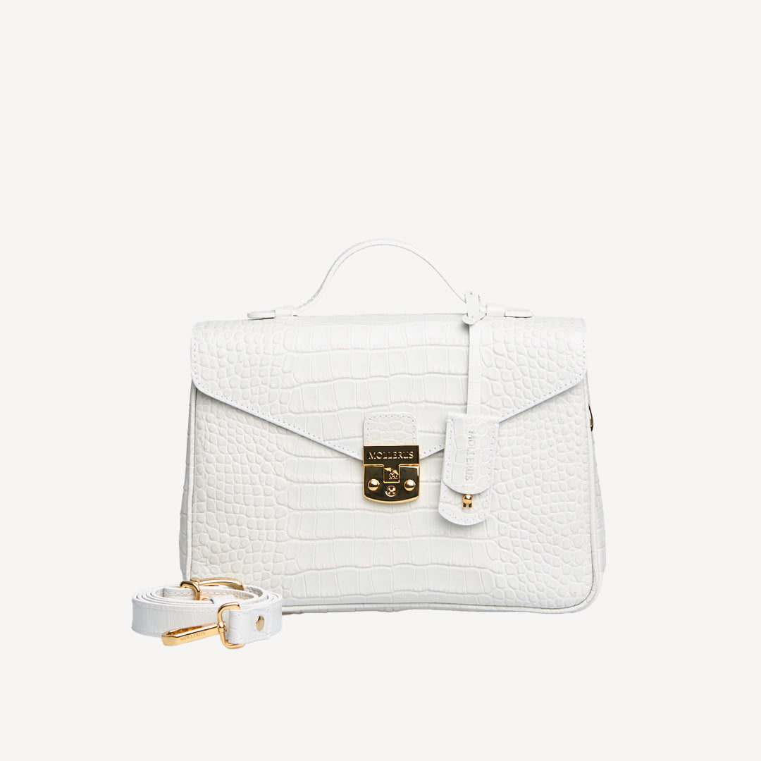 MARLY | Sac bandoulière Croco Snow blanc/doré