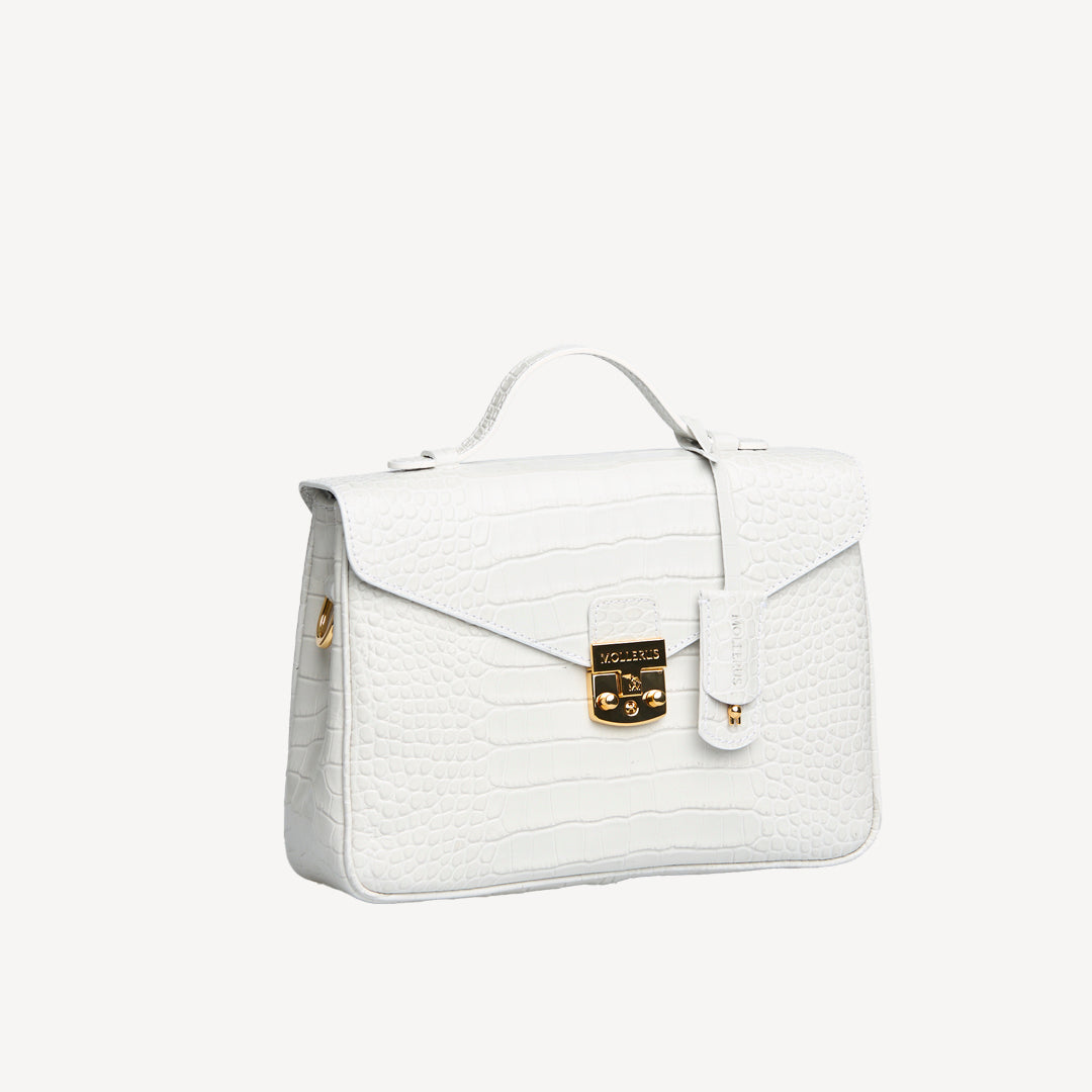 MARLY | Sac bandoulière Croco Snow blanc/doré
