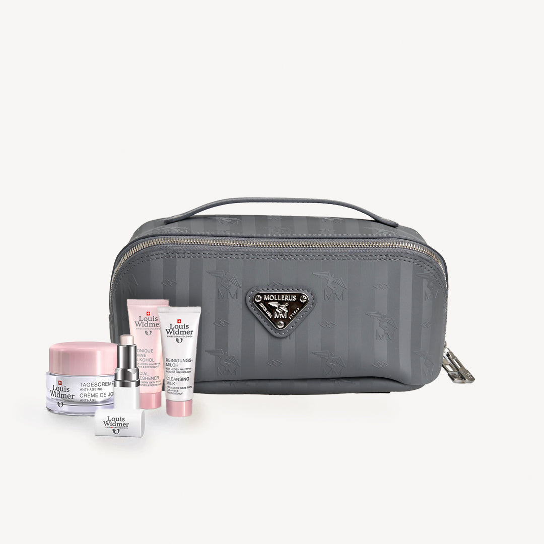 SERVAZ | Necessaire zum Muttertag in elephant grau/silber - mit Produkte