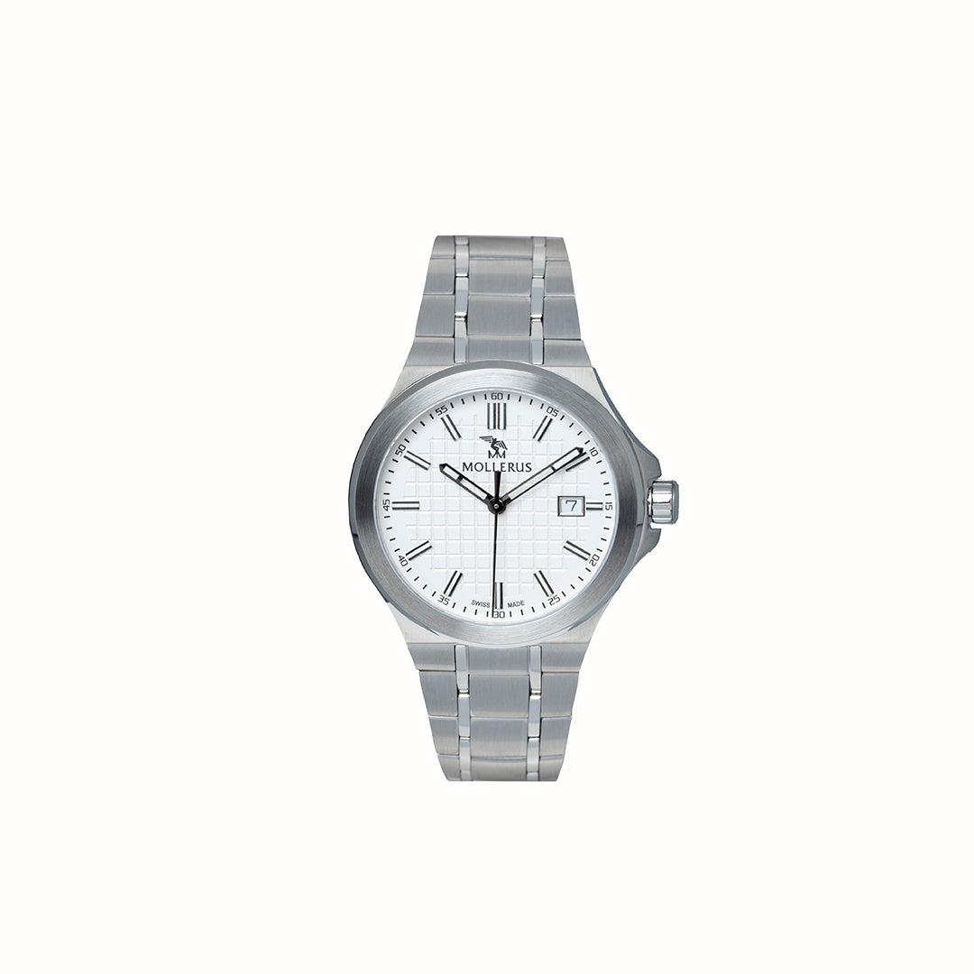 PREMIÈRE DAME D'ENGADINE | Montre cadran acier inoxydable blanc / lunette Swarovski