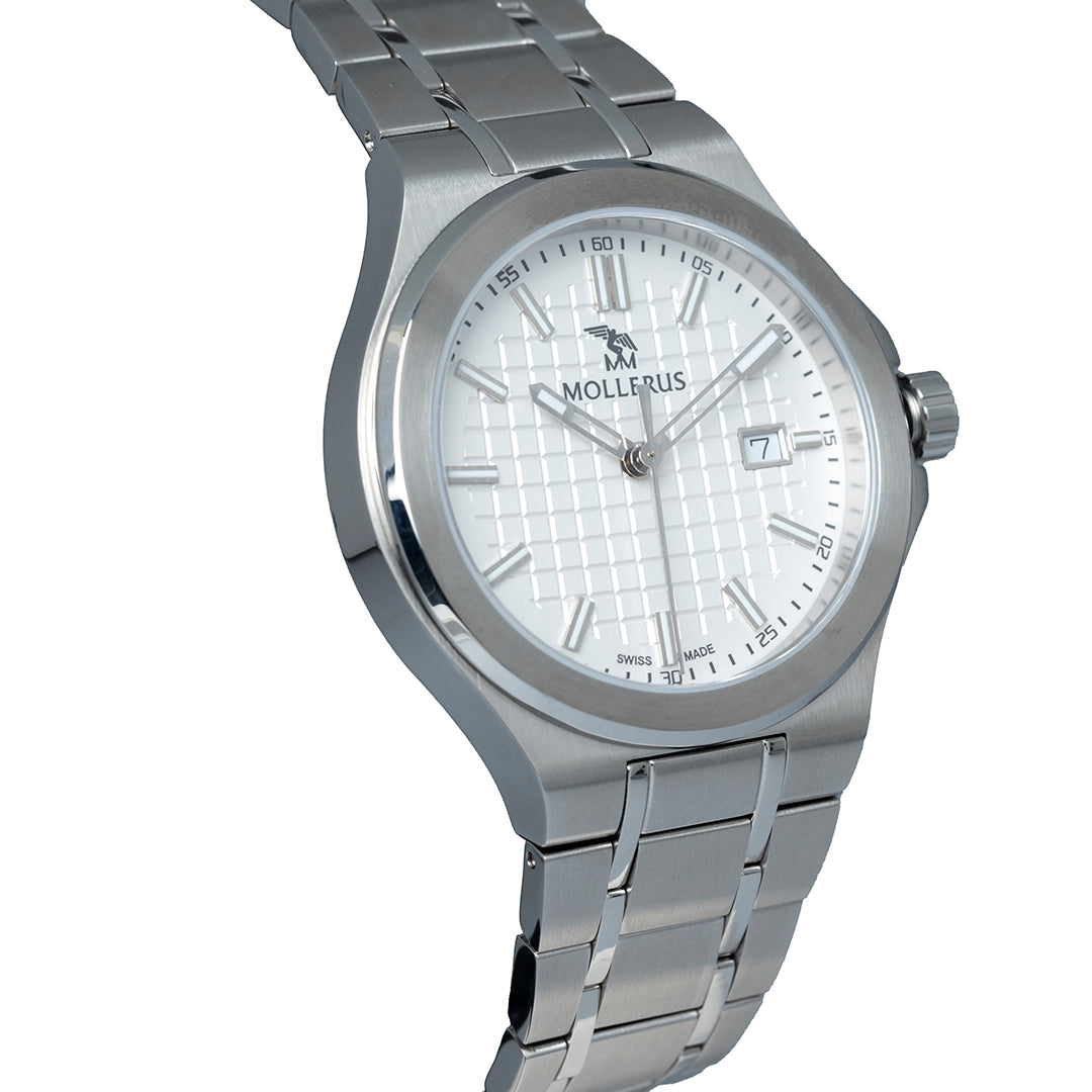 PREMIÈRE DAME D'ENGADINE | Montre cadran acier inoxydable blanc / lunette Swarovski