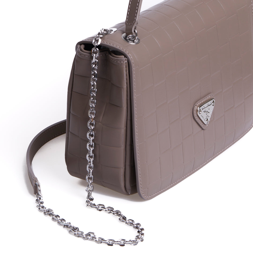 BIASCA | Shoulder bag woven embossing taupe grey/silver