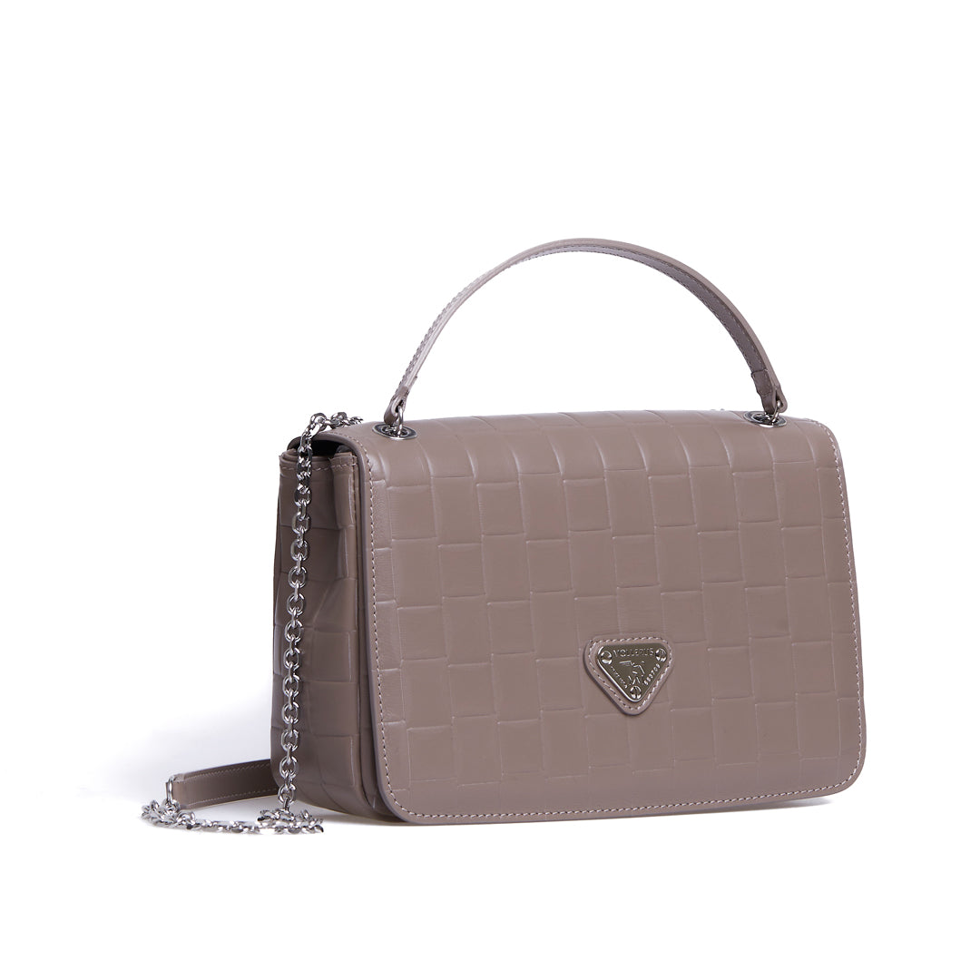 BIASCA | Shoulder bag woven embossing taupe grey/silver