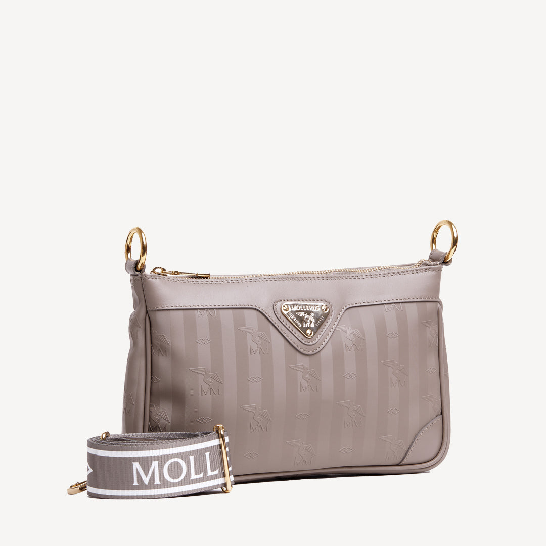 FLUMS | Umhängetasche taupe grau/gold - seitlich