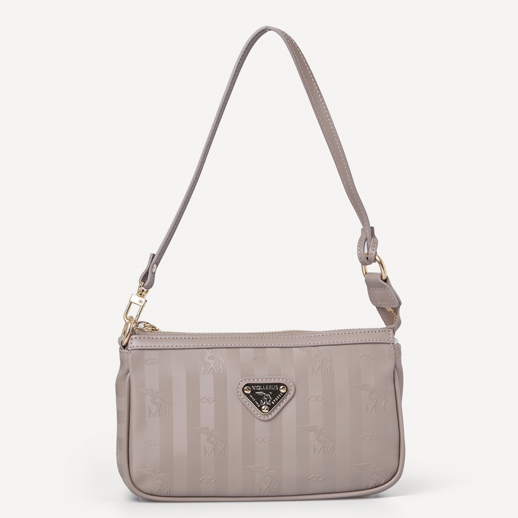 MISSY | Schultertasche taupe grau/gold - frontal