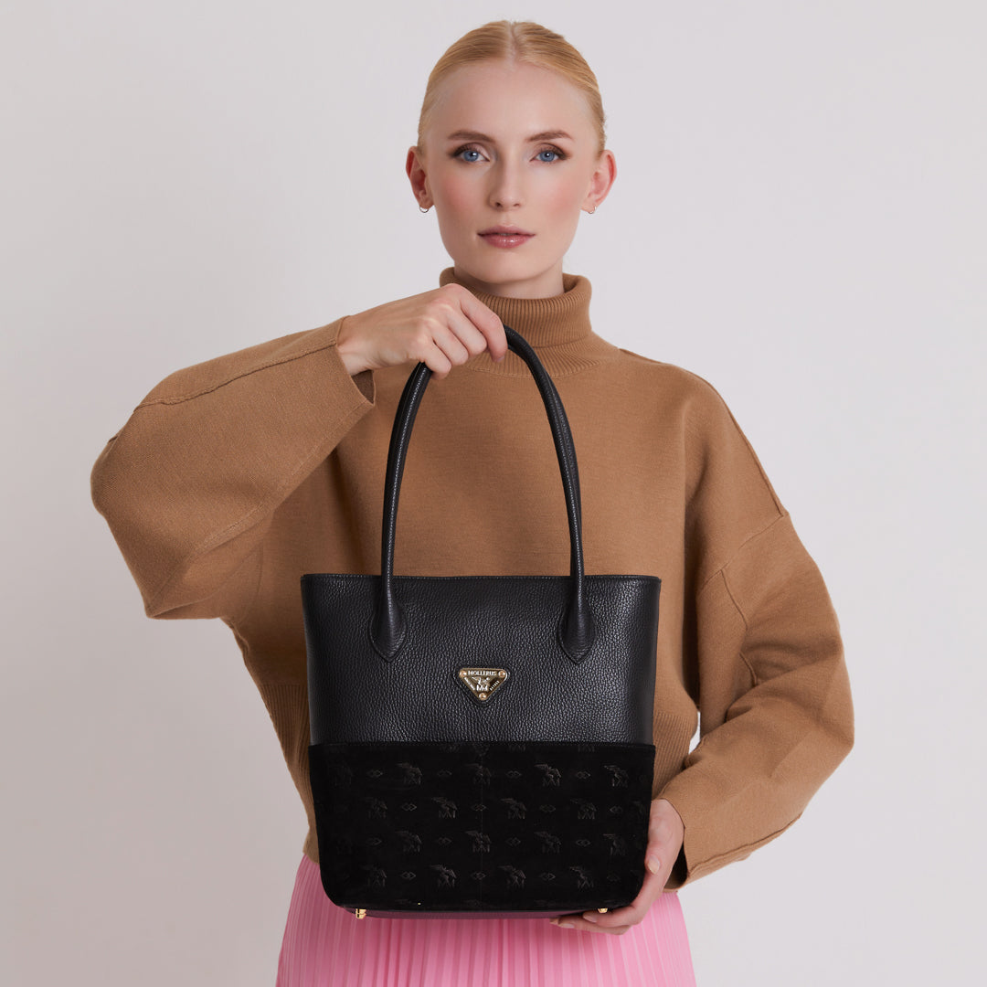 SEEBERG | Shoulder bag calfskin with velor classic black/gold