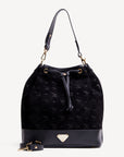 NIESEN | Beuteltasche Kalbsleder mit Velour classic schwarz/gold - frontal