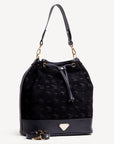 NIESEN | Beuteltasche Kalbsleder mit Velour classic schwarz/gold- seitlich