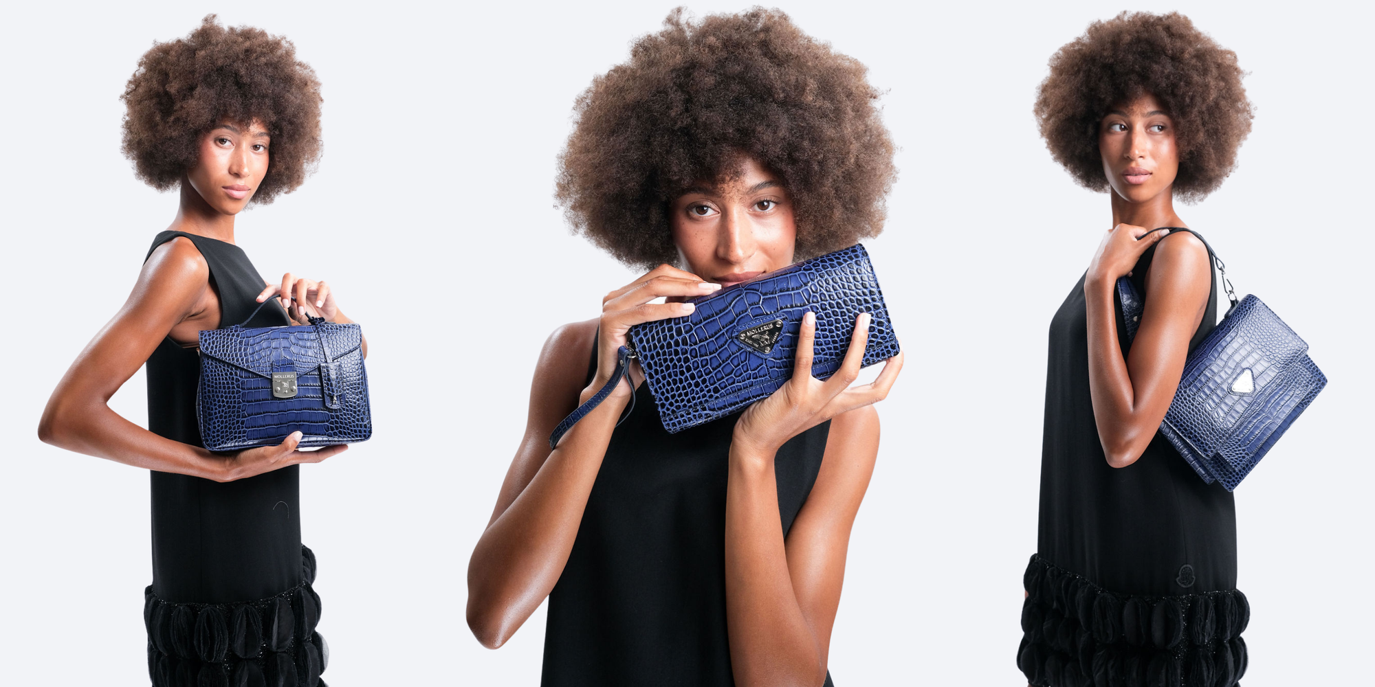 Kalbsleder in Croco-Optik Sapphire Blau Silber