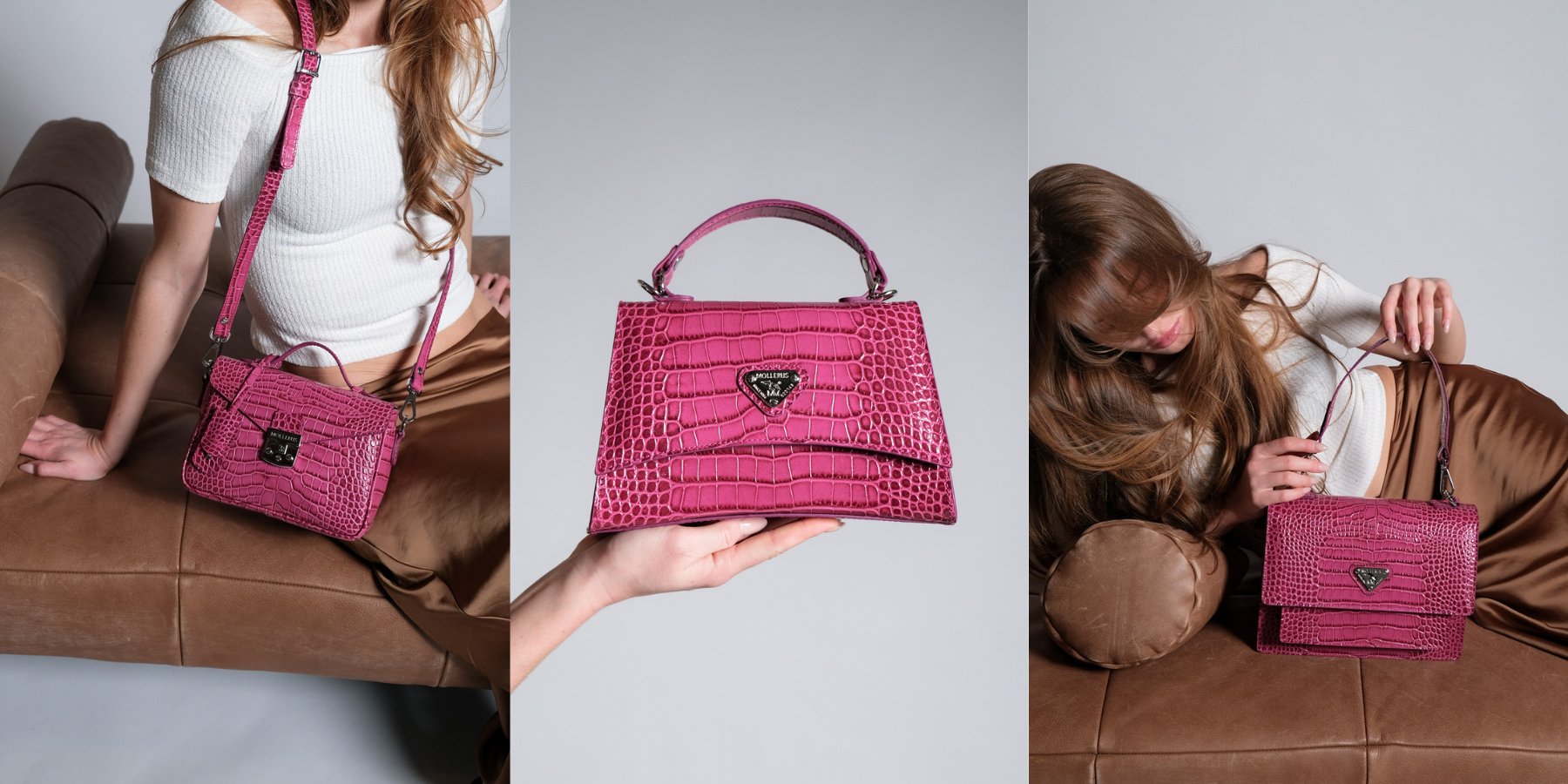 Kalbsleder in Croco-Optik Blush Pink Silber