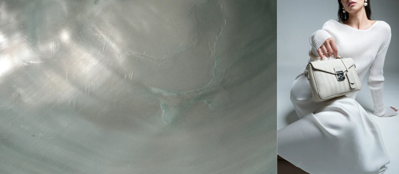 Model mit weisser Tasche