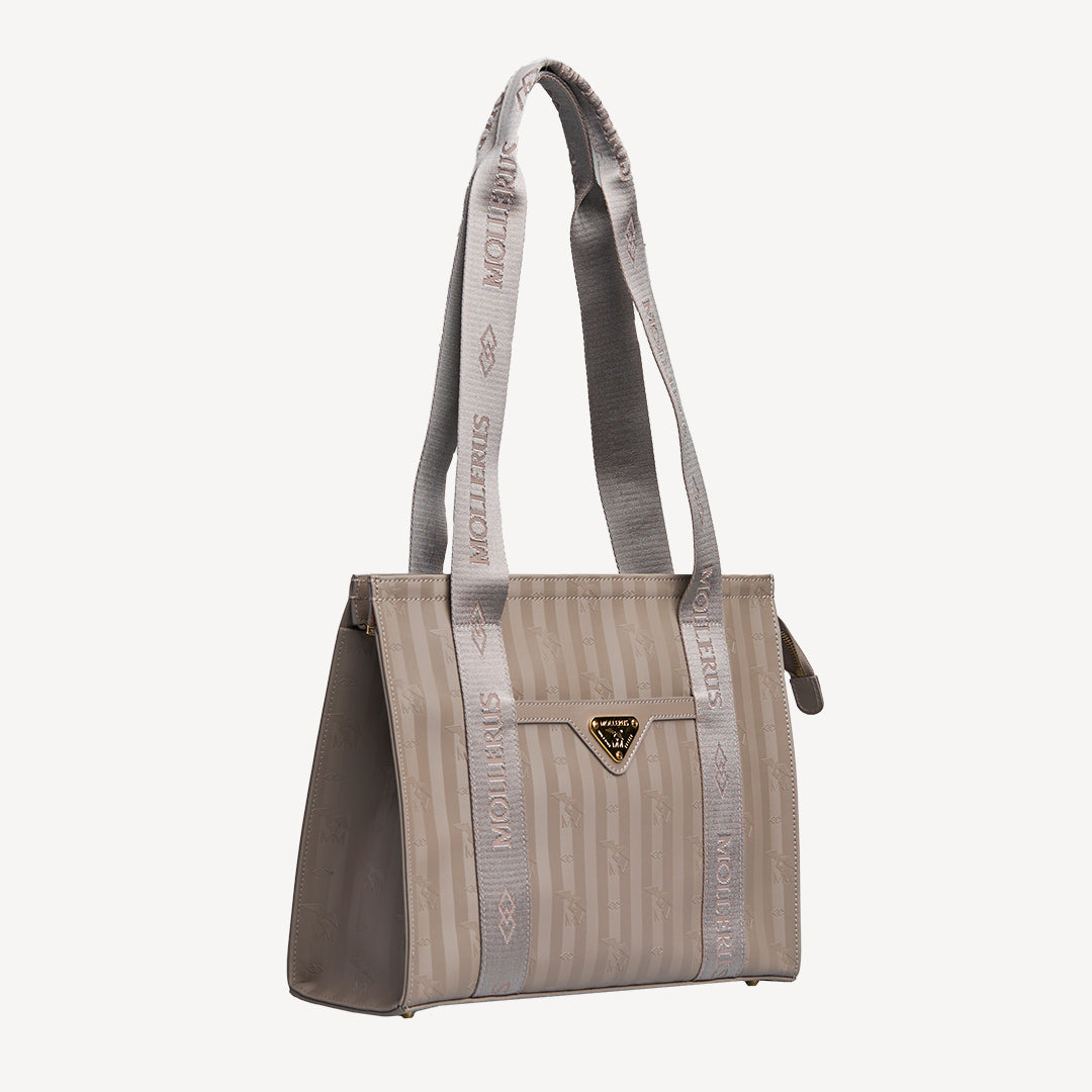 BERLIN | Schultertasche taupe grau/gold - seitlich