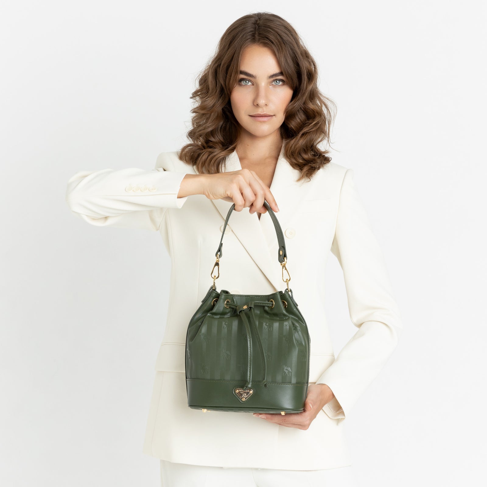 SION | Beuteltasche olive grün/gold - frontal