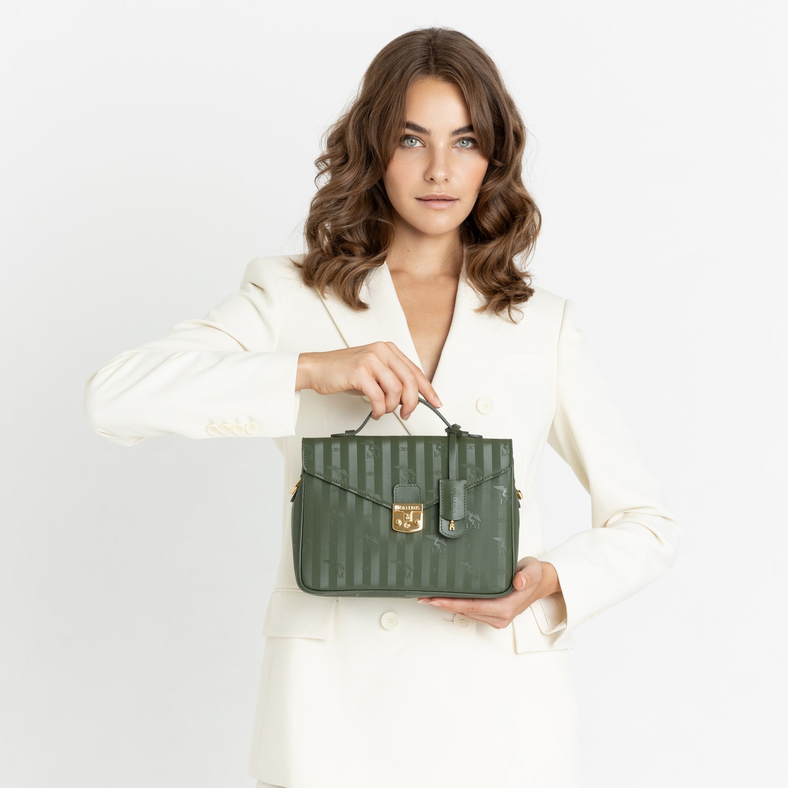 MARLY | Umhängetasche olive grün/gold - FRONTAL