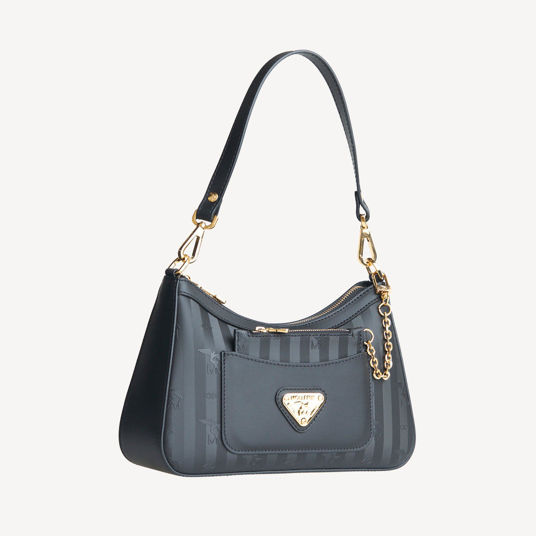 CASTIEL | Schultertasche classic schwarz/gold - seitlich