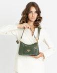 CASTIEL | Schultertasche olive grün/gold - on body