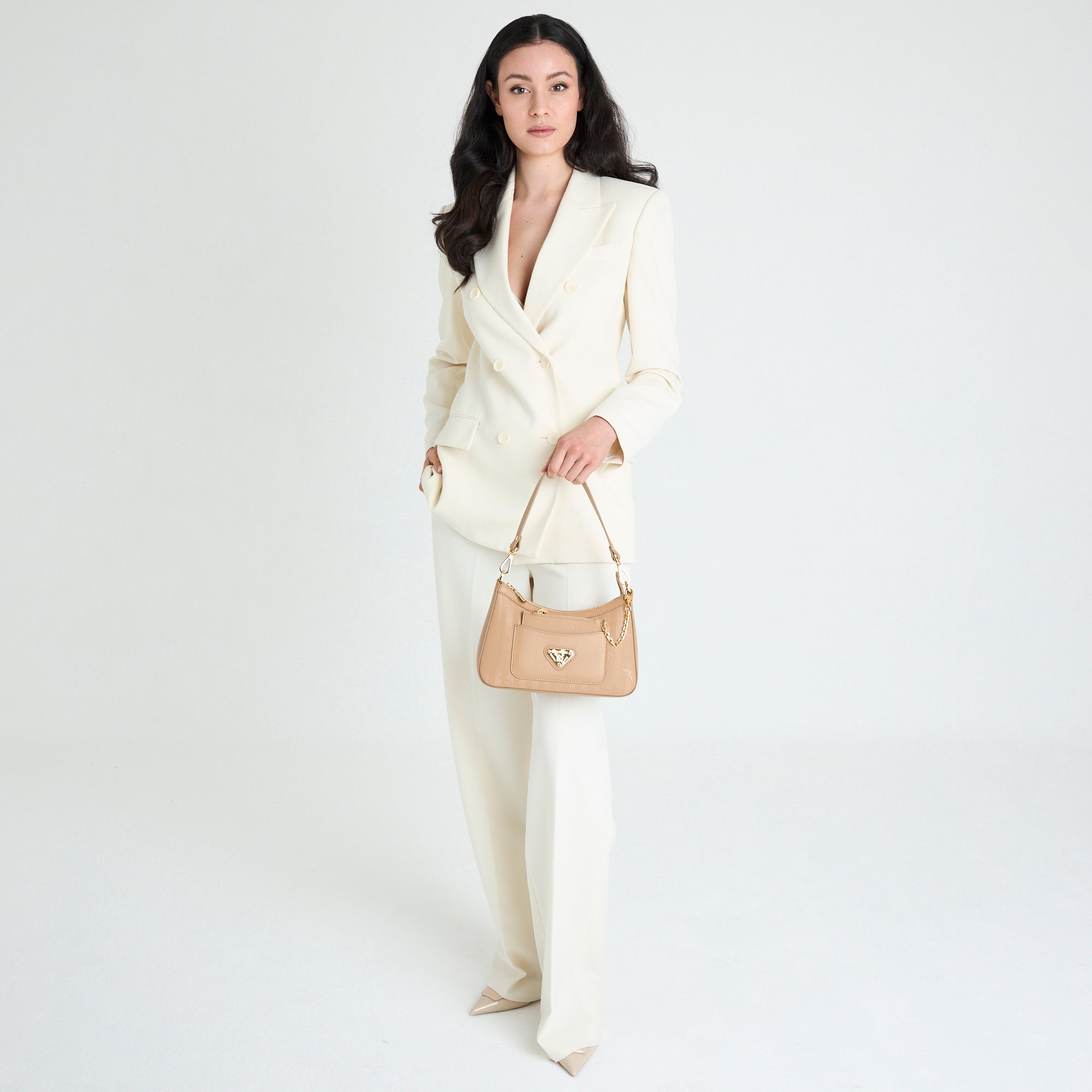 CASTIEL | Schultertasche cappuccino beige/gold - full body