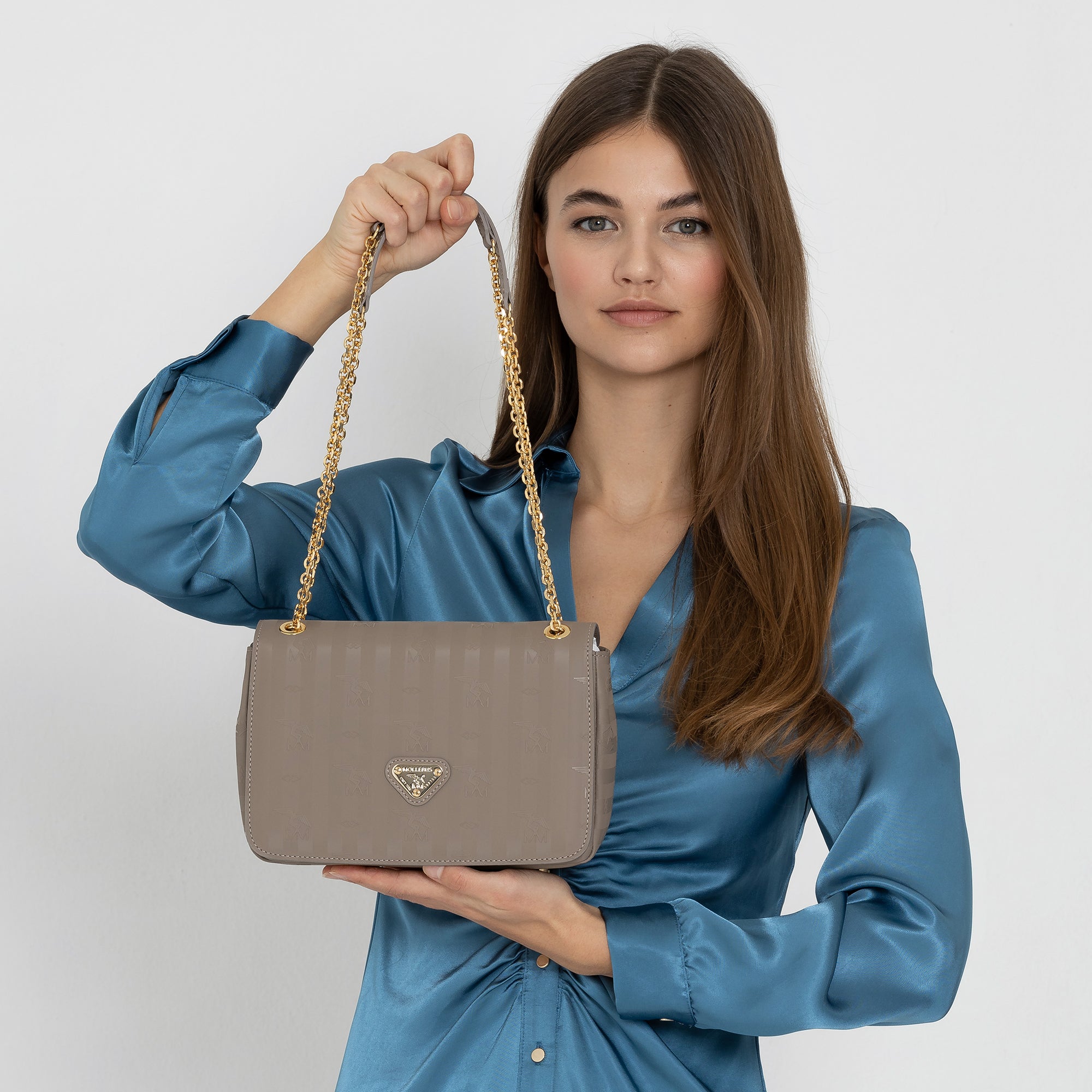 GOLDACH | Umhängetasche taupe grau/gold - on body