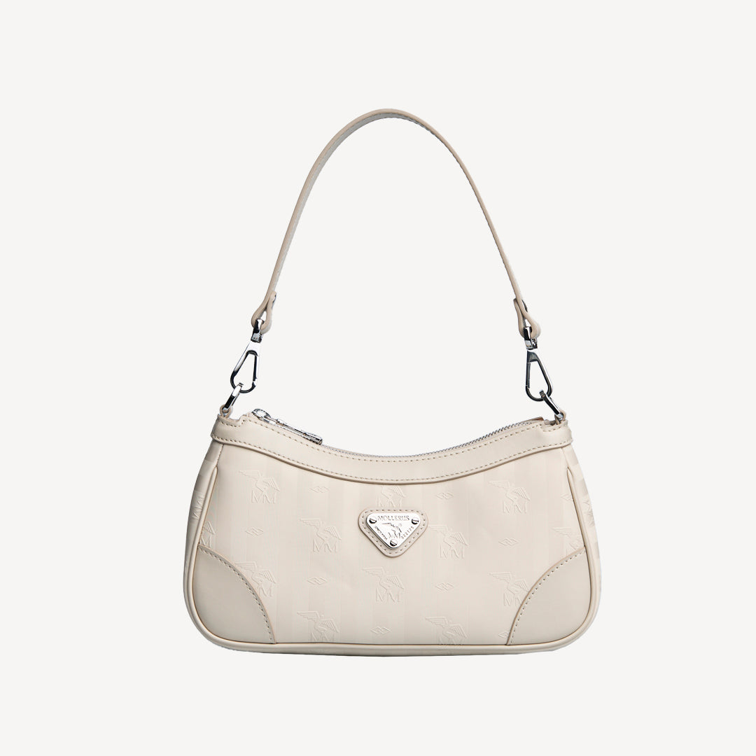 MOIRY | Schultertasche pearl weiss/silber - frontal
