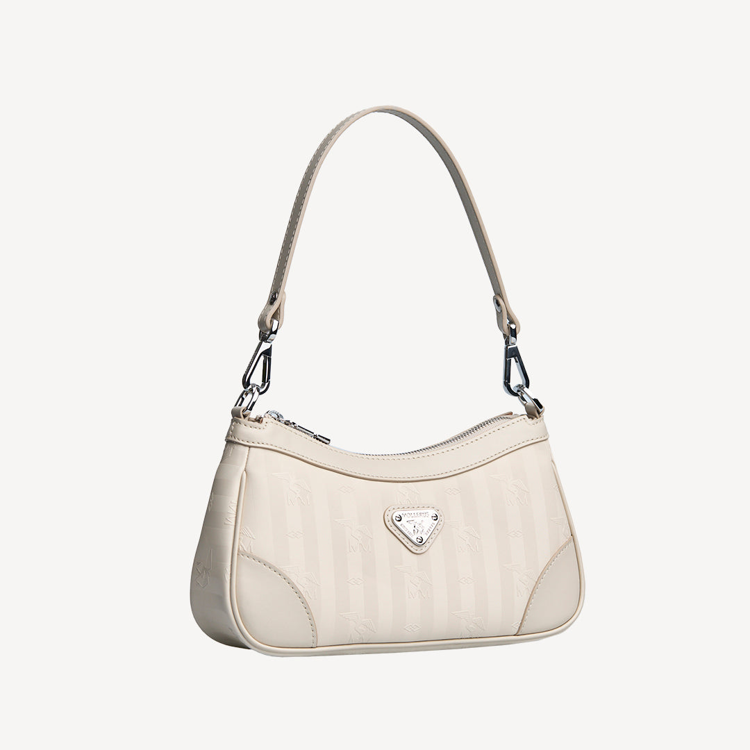 MOIRY | Schultertasche pearl weiss/silber - seitlich