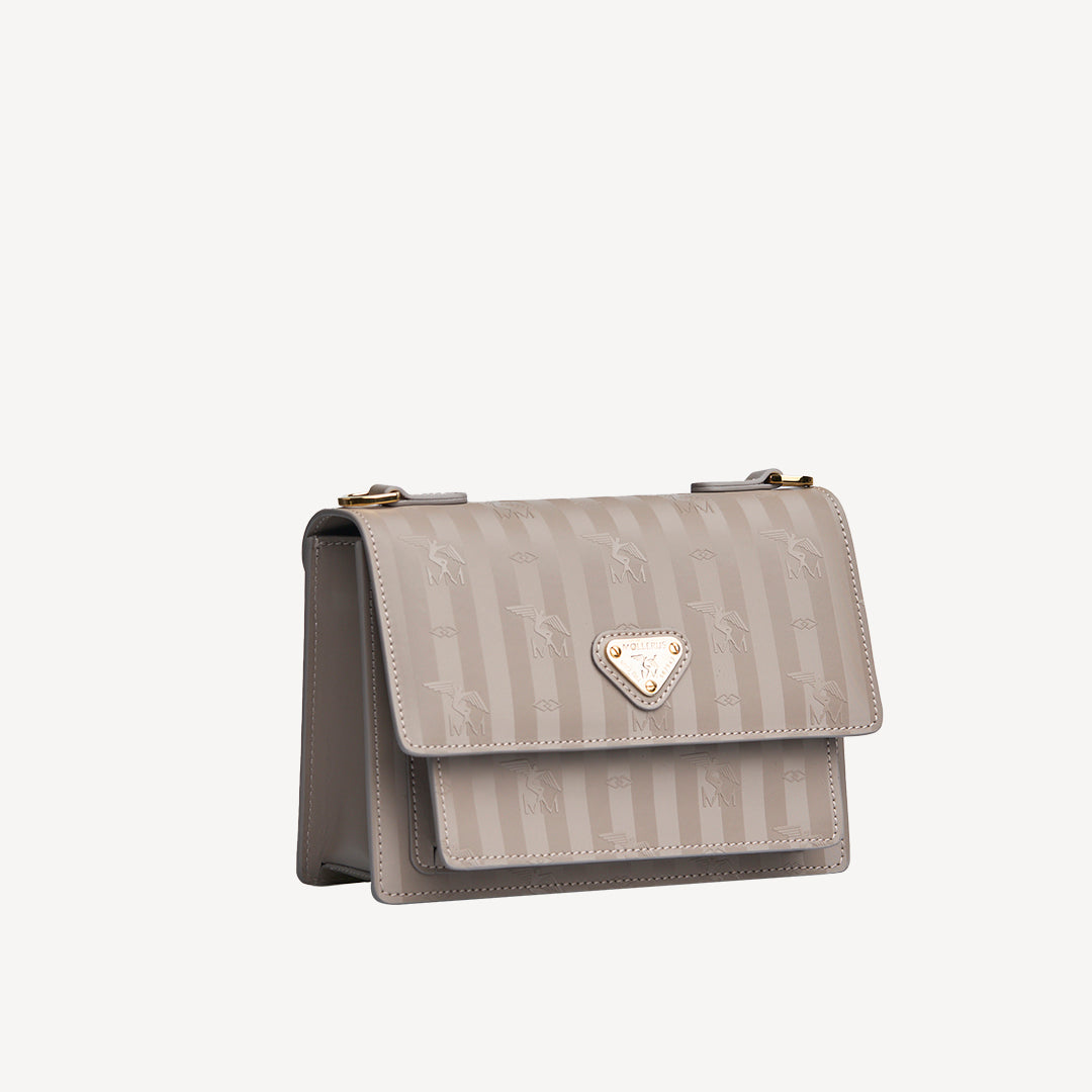 URSY | Umhängetasche taupe grau/gold - seitlich