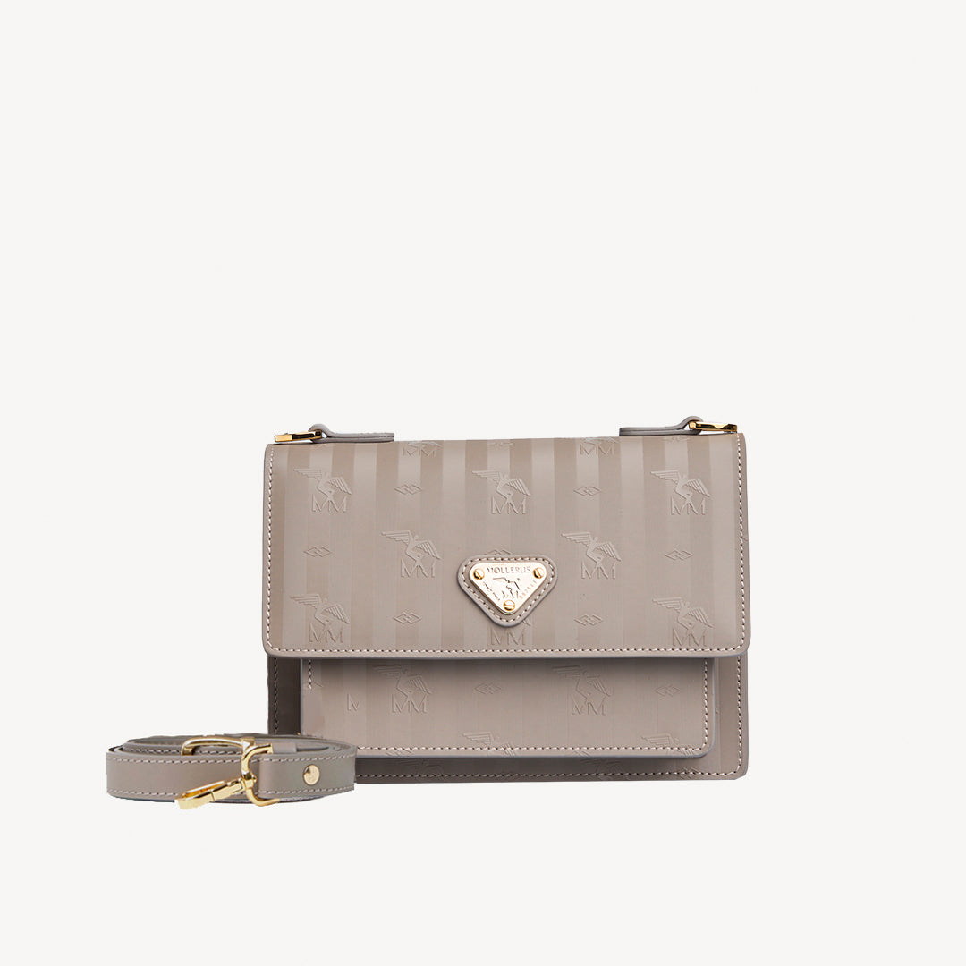 URSY | Umhängetasche taupe grau/gold - frontal