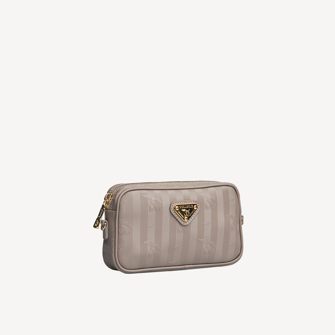 RIVAZ | Umhängetasche taupe grau/gold - seitlich