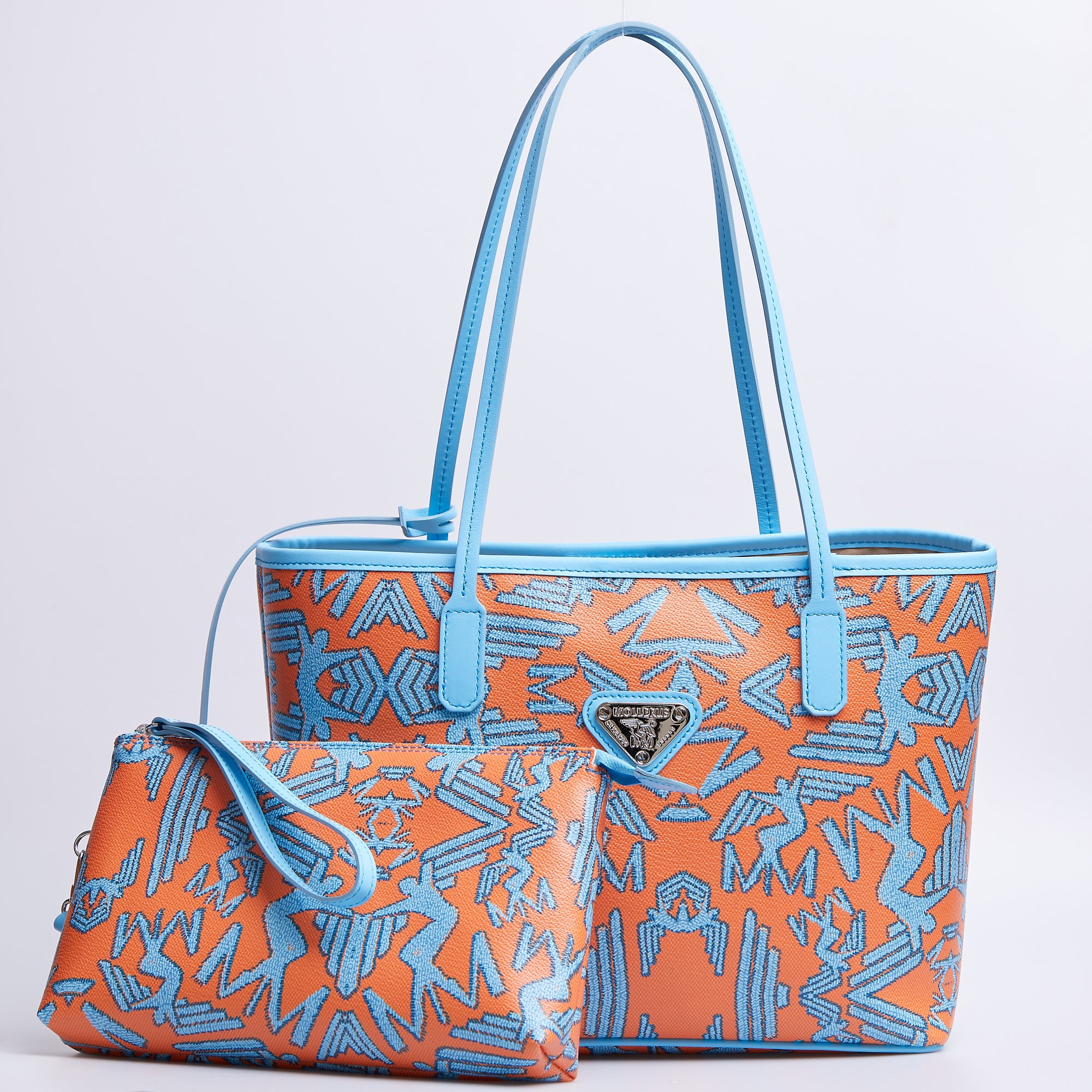 MUSTER GENF | Shopper Maze hellblau orange/silber