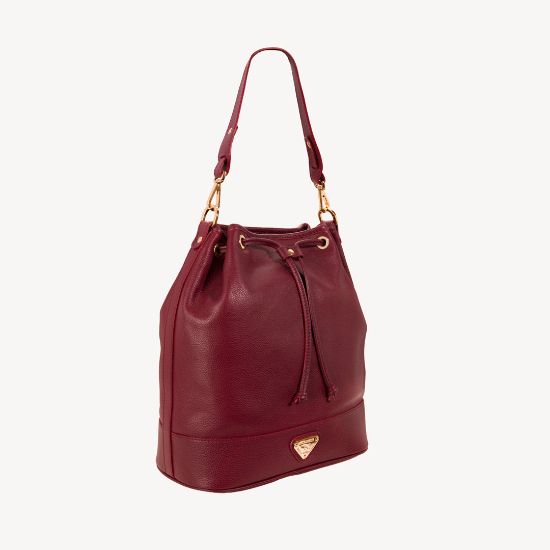 NIESEN | Beuteltasche kalbsleder antique rot/gold - seitlich