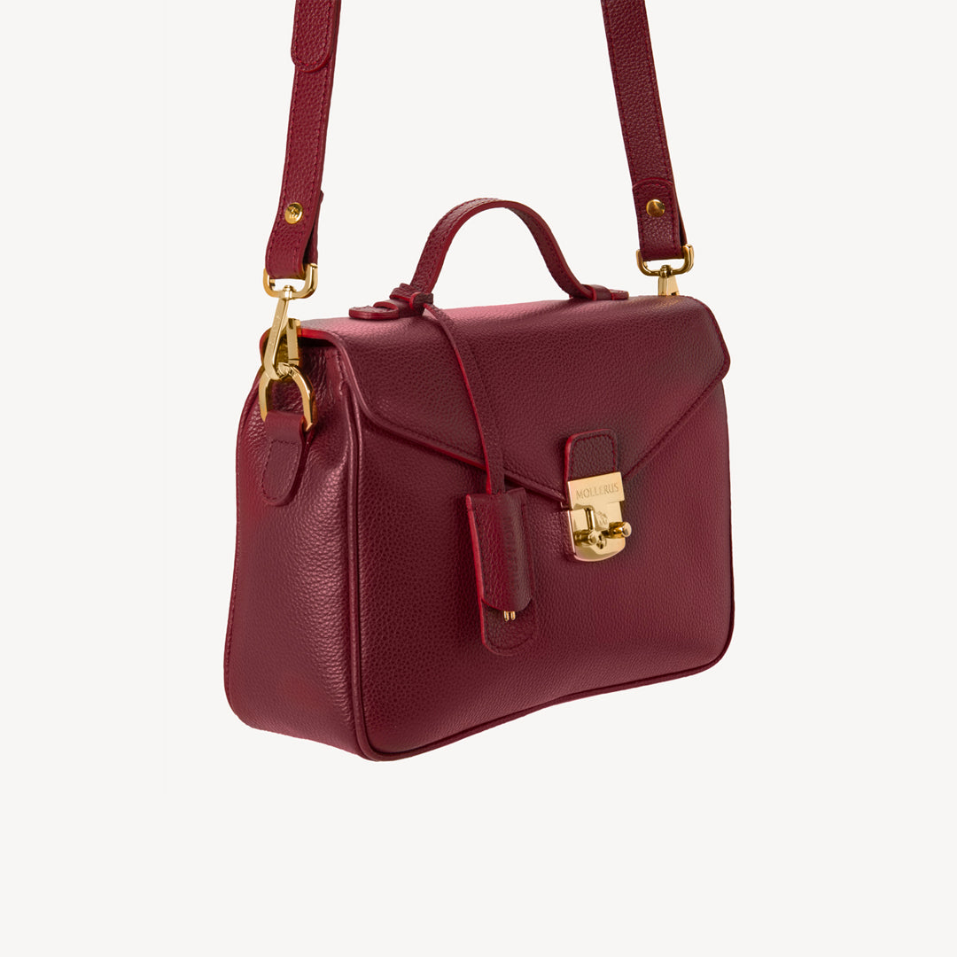 MARLY | Umhängetasche Kalbsleder antik rot/gold - seitlich
