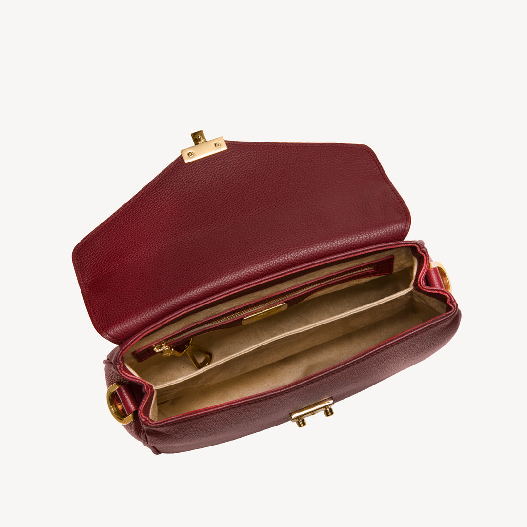 MARLY | Umhängetasche Kalbsleder antik rot/gold - offen