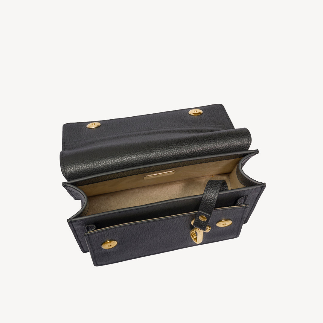 URSY | Umhängetasche Kalbsleder schwarz/gold - von oben 