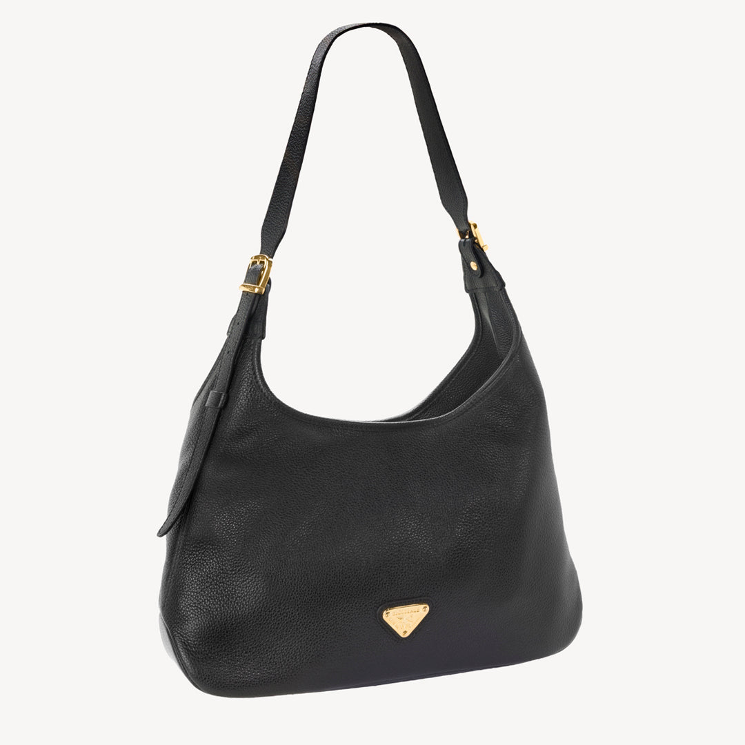 MENDRISIO | Umhängetasche Kalbsleder classic schwarz/gold - seitlich
