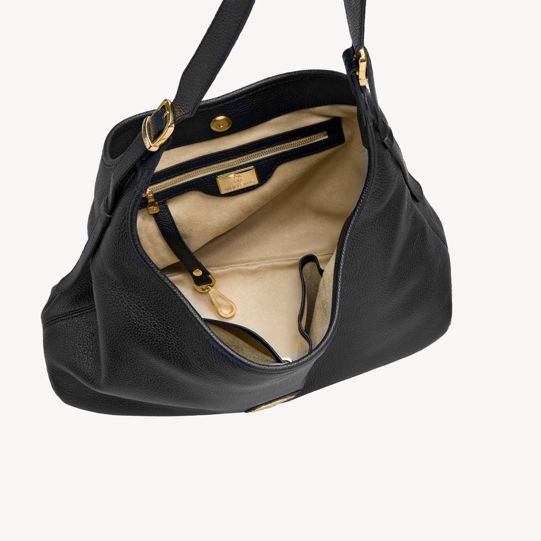 MENDRISIO | Umhängetasche Kalbsleder classic schwarz/gold - oben