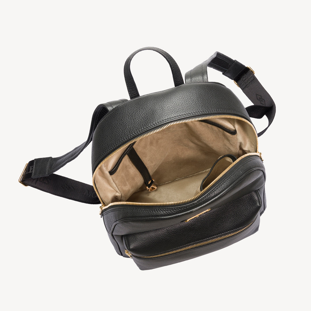 GLARUS | Rucksack Kalbsleder schwarz/gold - von oben 