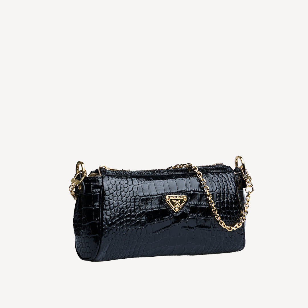 ANDEER | Clutch Croco schwarz/gold - seitlich