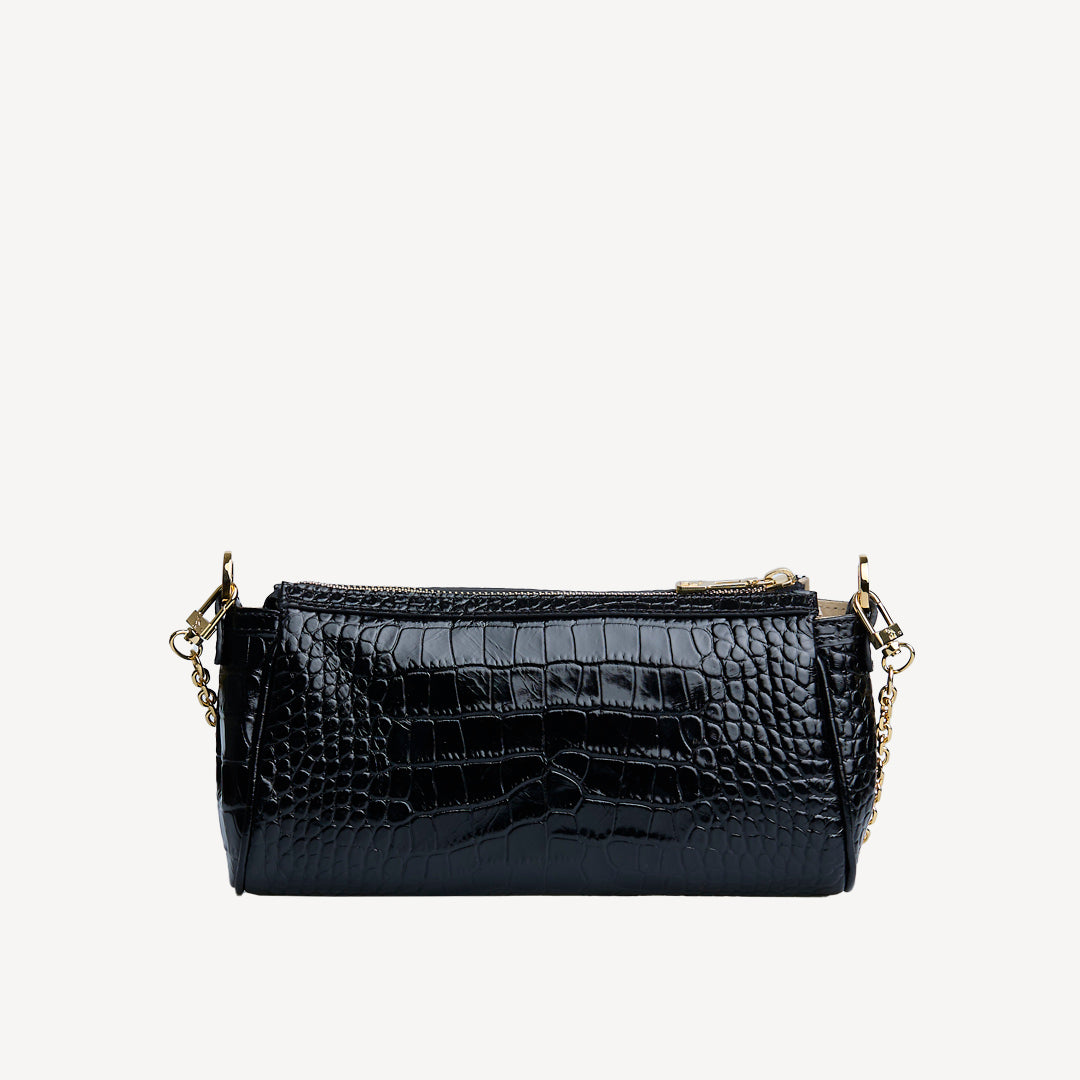 ANDEER | Clutch Croco schwarz/gold - von hinten