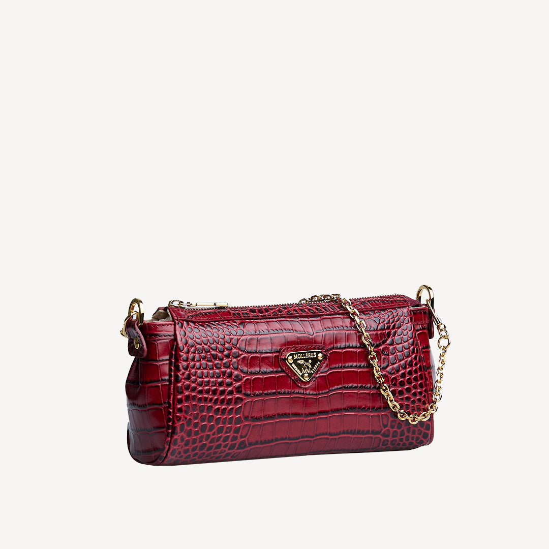 ANDEER | Clutch Croco antique rot/gold - seitlich