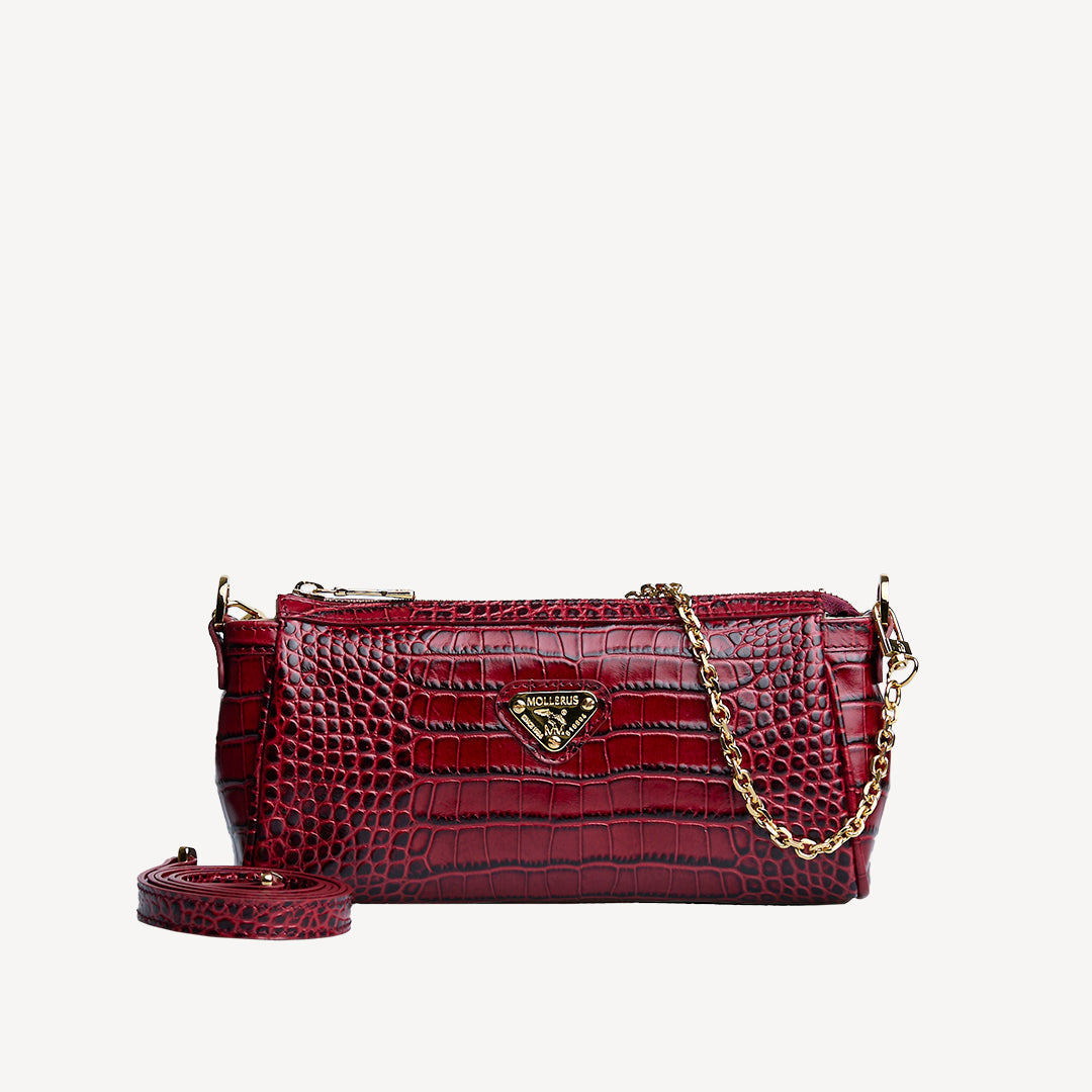 ANDEER | Clutch Croco antique rot/gold - frontal