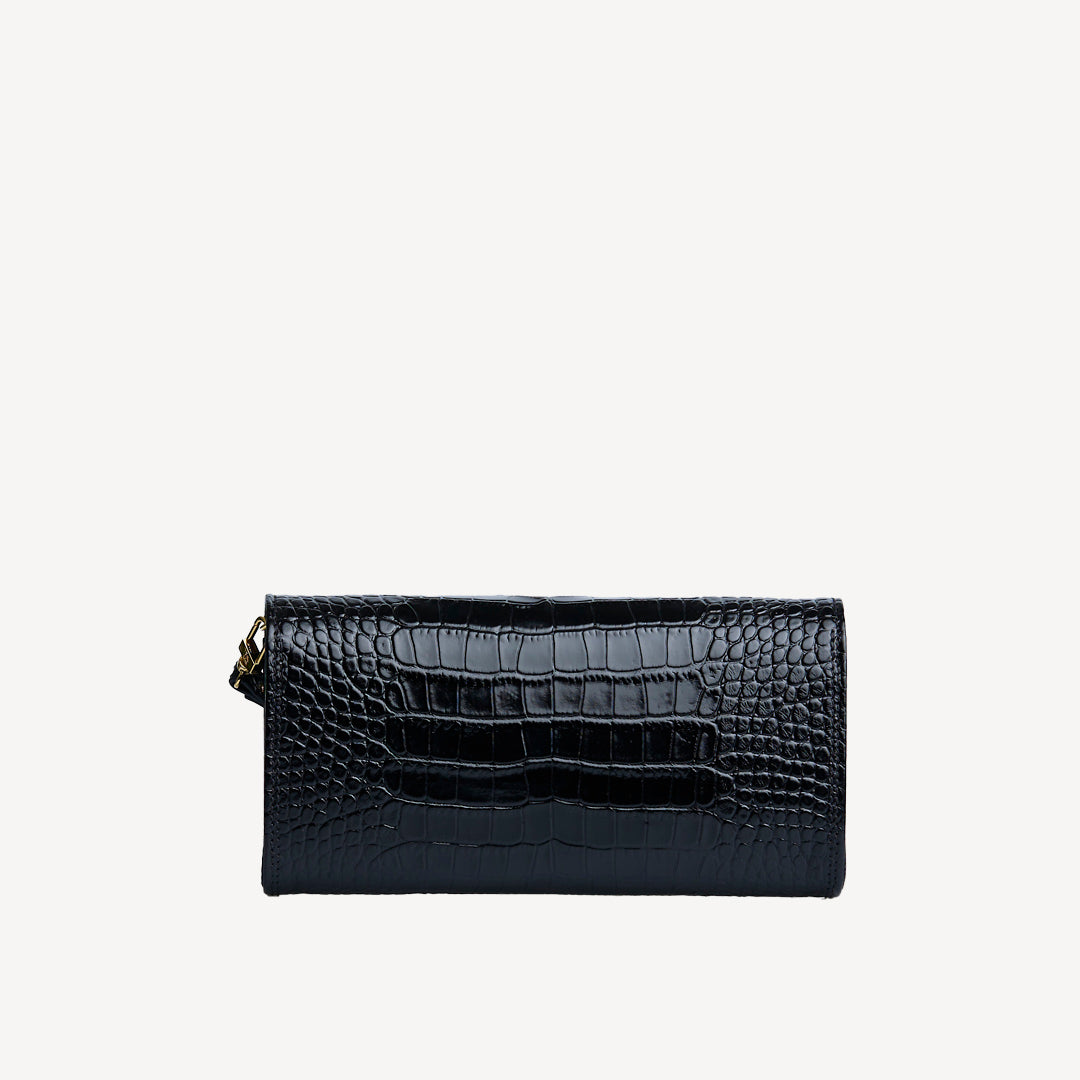 FRESENS | Clutch Croco schwarz/gold - von hinten