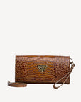FRESENS | Clutch Croco miele marrone/oro - frontale