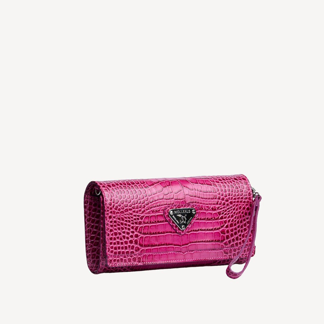 FRESENS | Clutch Croco blush pink/silber - seitlich
