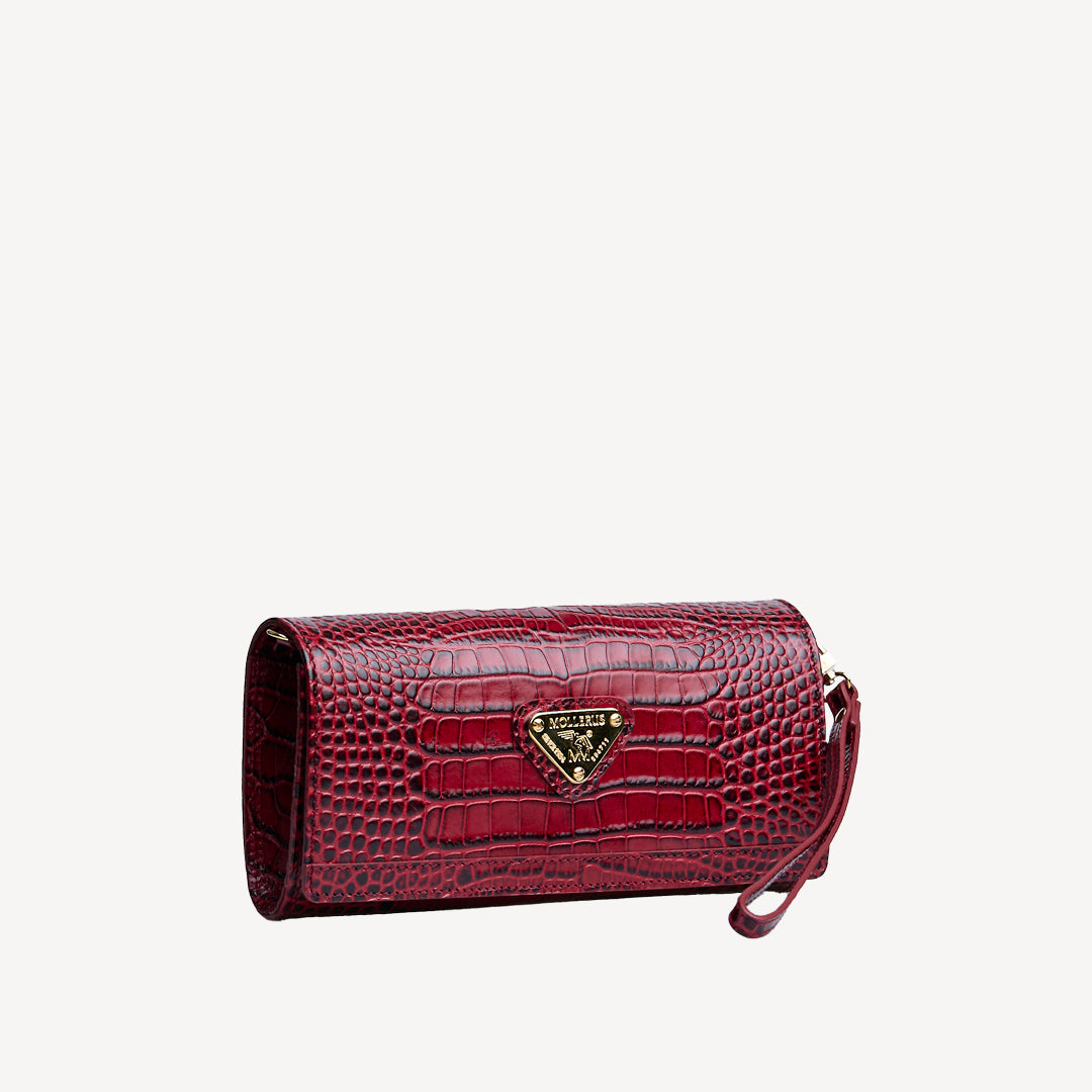FRESENS | Clutch Croco antique rot/gold - seitlich