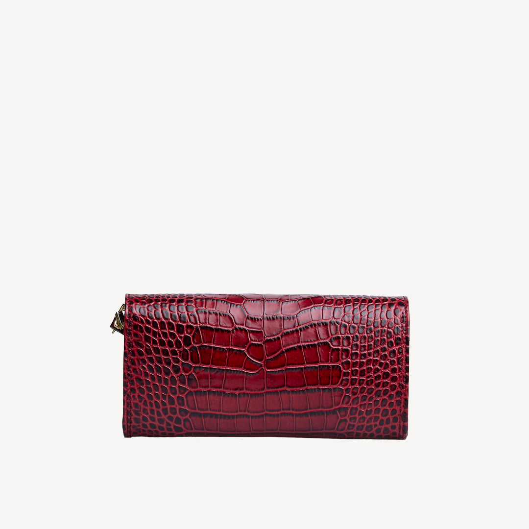 FRESENS | Clutch Croco antique rot/gold - von hinten