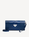 FRESENS | Clutch Croco sapphire blau/silber - frontal
